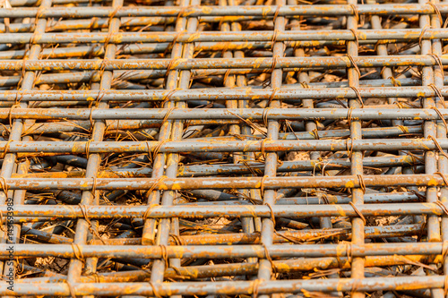 closeup of steel mattress used for concrete rebar in the construction industry