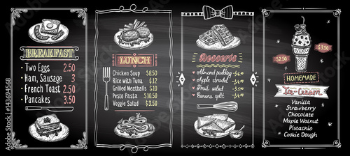 Valokuva Breakfast, lunch, desserts and ice-cream chalkboard menu template