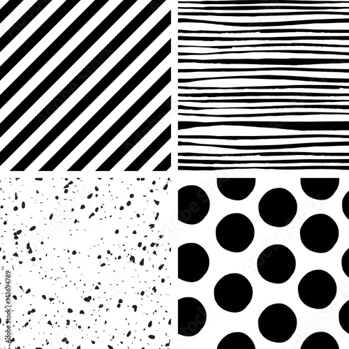 Universal useful vector seamless patterns. Endless texture background can be used for different design projects. Set of monochrome black and white patterns.