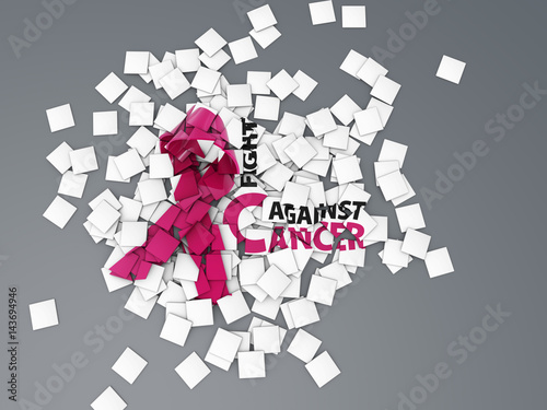 Word Fight Against Cancer concept flat, 3d Illustration isolated gray
