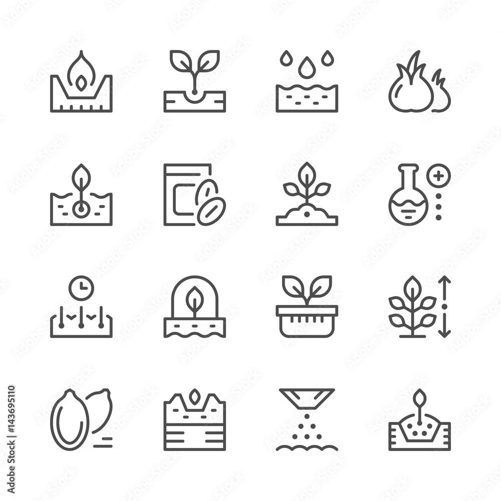 Set line icons of seed and seedling Set line icons of seed and seedling