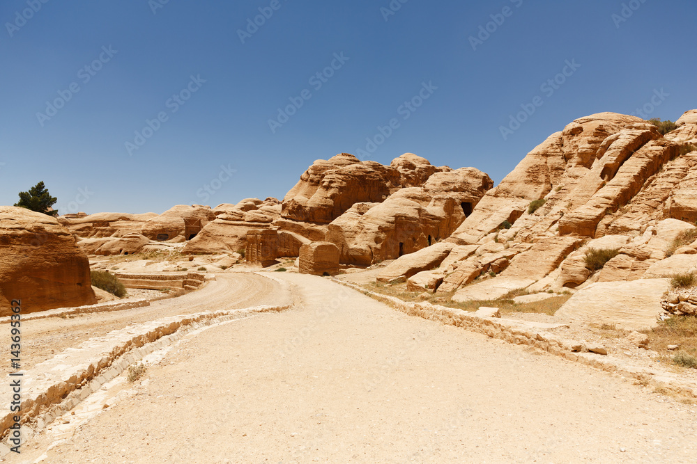 Stone road among the rocks in Petra, Jordan