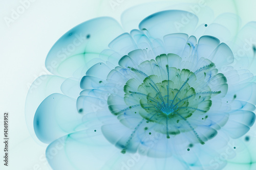 Abstract white background with blue and green flower in backlight texture, fractal pattern