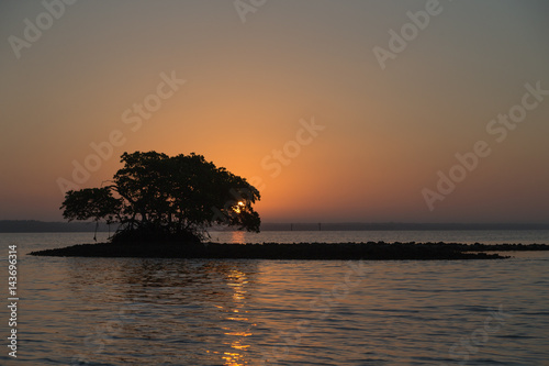 Dawn light over mangrove area of Thousand Islands in Everglades, Florida 