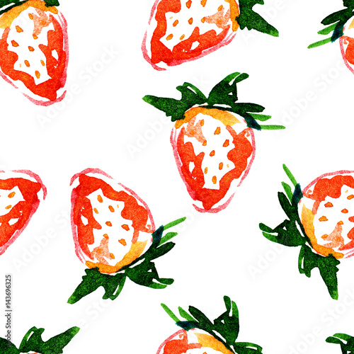 Fototapeta Naklejka Na Ścianę i Meble -  Watercolor seamless pattern of strawberries.