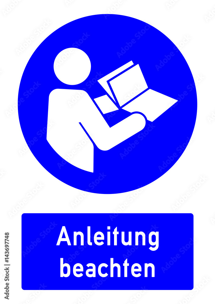 cshas508 CombiSignHealthAndSafety cshas - German / Gebotszeichen: Anleitung  beachten - Buch lesen - english / safety - mandatory action sign: refer to  instruction manual / booklet - DIN A2 A3 - g5178 Stock-Illustration | Adobe  Stock