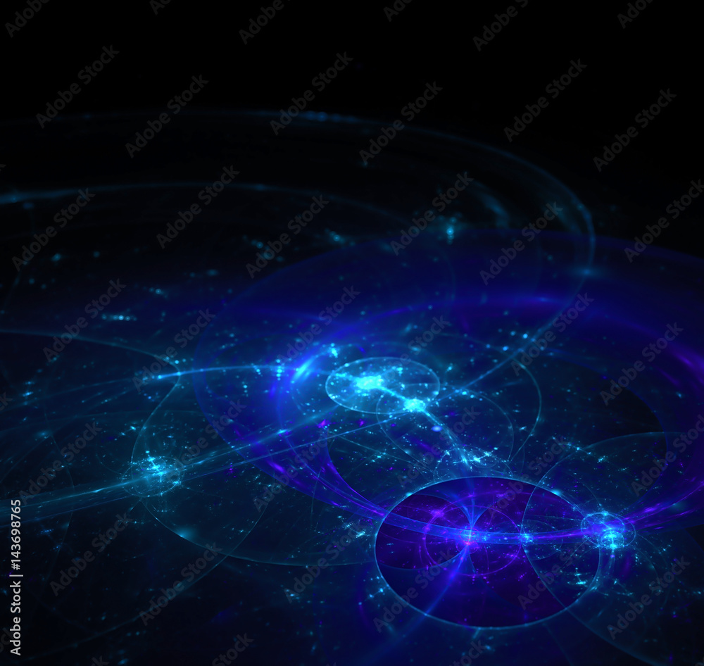 Black abstract background, fractal texture. Blue ice skating surface in dark space. Purple energy ring pattern. Black abstract background, fractal texture. Blue ice skating surface in dark space. Purple energy ring pattern.