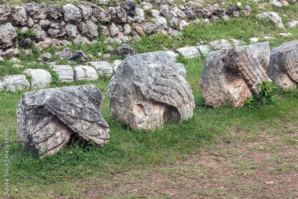 Fragments of reliefs that adorned the palaces in the ancient city Uxmal - Yucatan, Mexico Fragments of reliefs that adorned the palaces in the ancient city Uxmal - Yucatan, Mexico