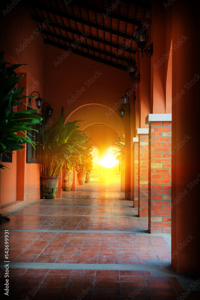 Fototapeta premium dark view of gate with sunlight