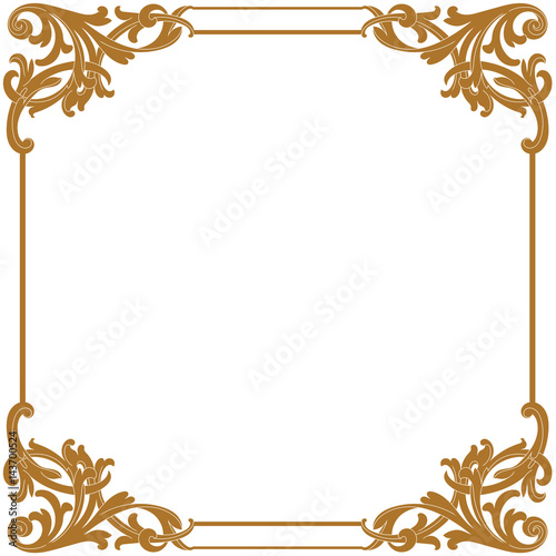Golden vintage border frame engraving with retro ornament pattern in antique baroque style decorative design. Vector.
