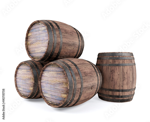 Wooden barrel isolated on white background, 3D rendering