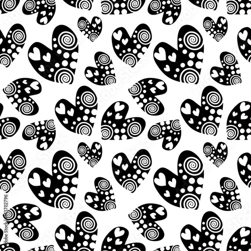 Seamless vector pattern with hearts. Background with hand drawn ornamental symbols. Template for wrapping, decor, surface, cards, backgrounds, textile, print. Repeat ornament. Series of Love Patterns.