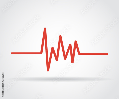 Red heartbeat icon with shadow on a gray background