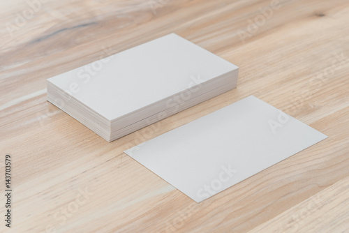 Business cards on wood table