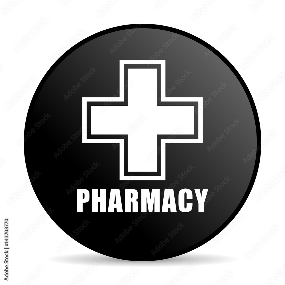 Obraz premium Pharmacy black color web design round internet icon on white background.
