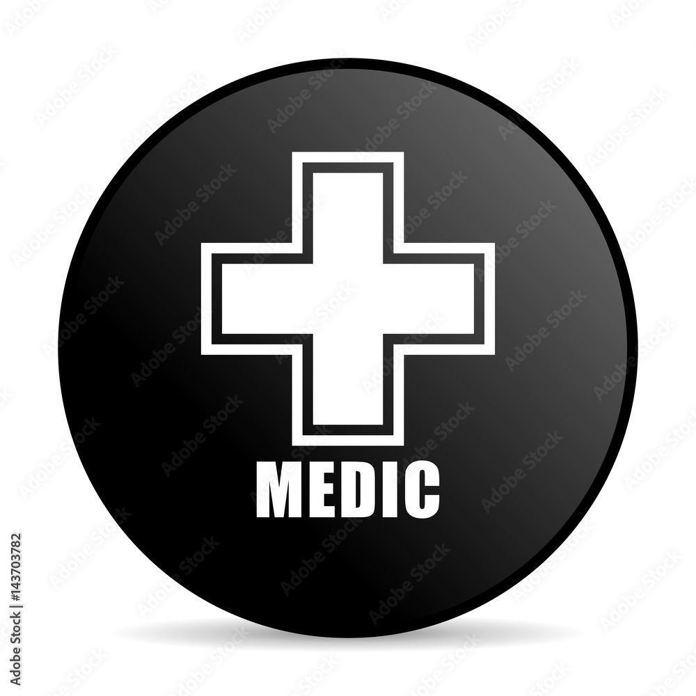 Medic black color web design round internet icon on white background. Medic black color web design round internet icon on white background.