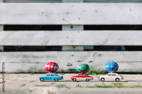 Easter eggs decoration. Festive card background for a Happy Easter.