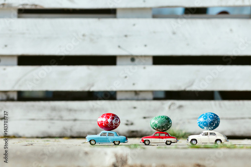 Easter eggs decoration. Festive card background for a Happy Easter.