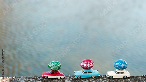 Easter eggs decoration. Festive card background for a Happy Easter.