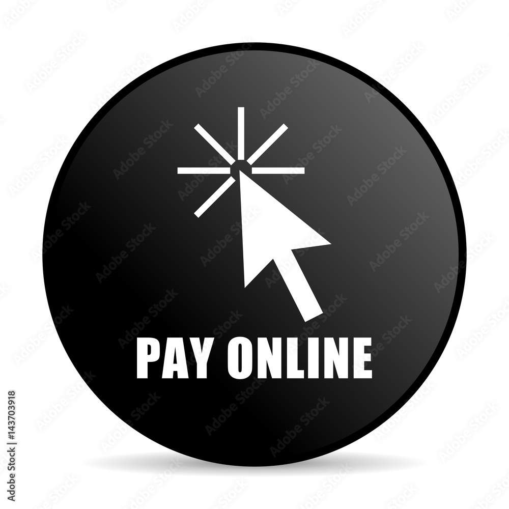 Pay online black color web design round internet icon on white background. Pay online black color web design round internet icon on white background.