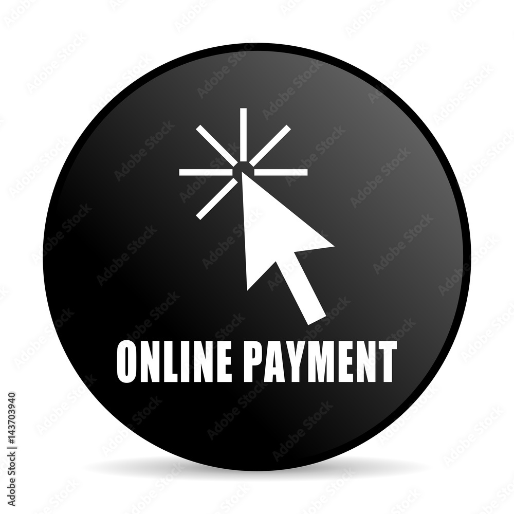 Online payment black color web design round internet icon on white background. Online payment black color web design round internet icon on white background.