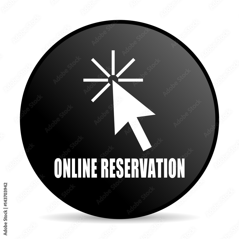 Online reservation black color web design round internet icon on white background. Online reservation black color web design round internet icon on white background.