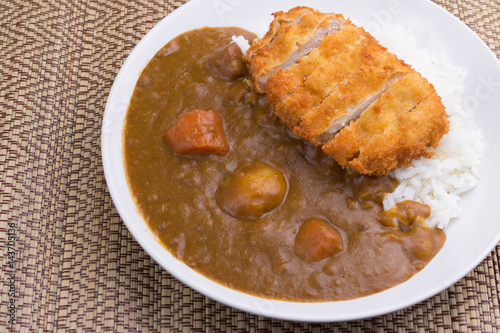 Curry rice with fried pork. Japanese food Tonkatsu curry rice.