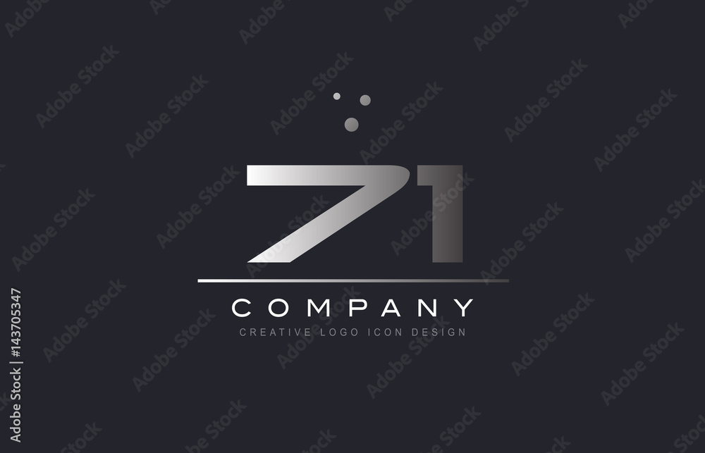 71 seventy one number silver grey metal logo icon deign vector
