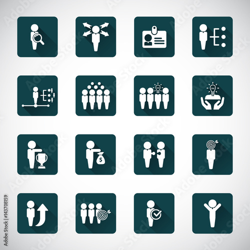 Business management, training, strategy or human resource icon set.