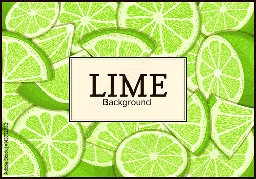 rectangular label on citrus lime background. Vector card illustration.