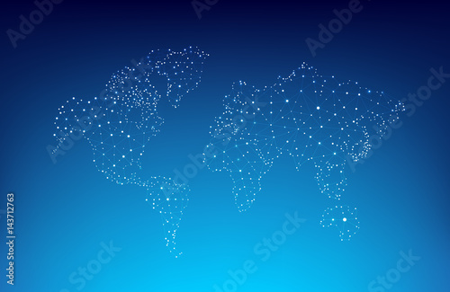 Dotted and connection line world map with lighting effect for network connect concepts