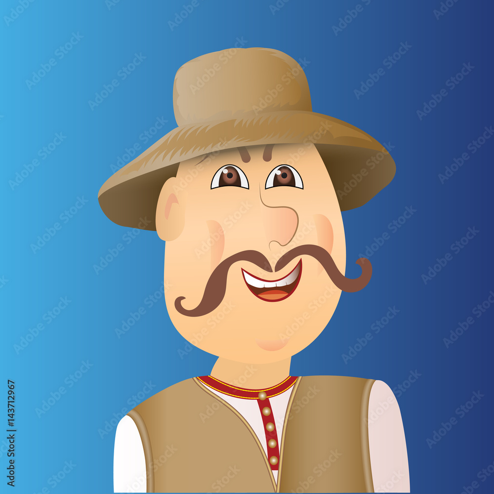 People avatar cossack with forelock, mustache. Man in waistcoat, hat.