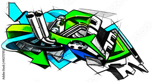 Drawing graffiti on the motorcycle style. Illustrated.