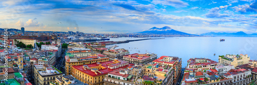 Panoramic seascape of Naples, view of the port in the Gulf of Naples, Torre del Greco, and Mount Vesuvius. The province of Campania. Italy. photo