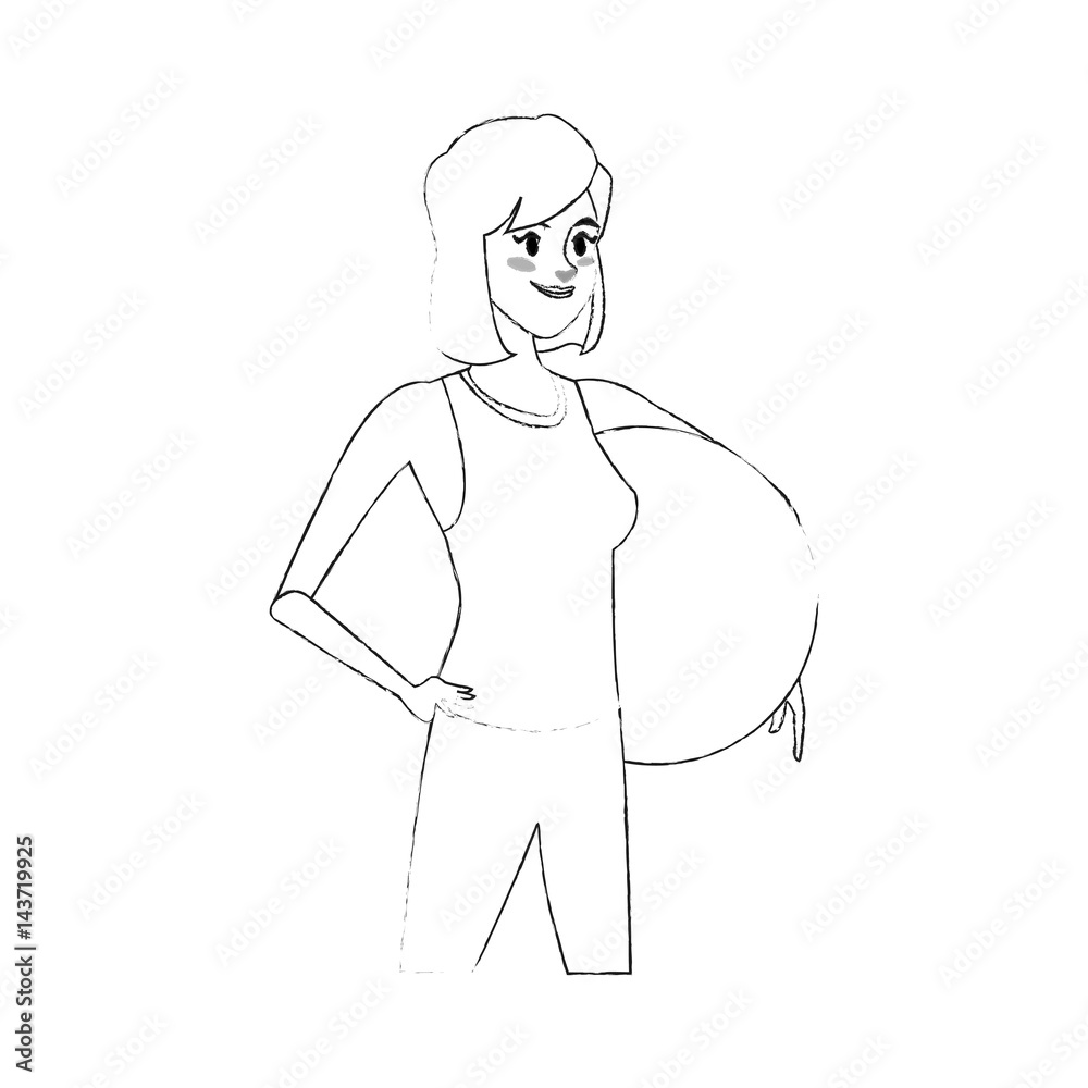 young pretty woman holding big ball sport icon image vector illustration design simple sketch line young pretty woman holding big ball sport icon image vector illustration design simple sketch line