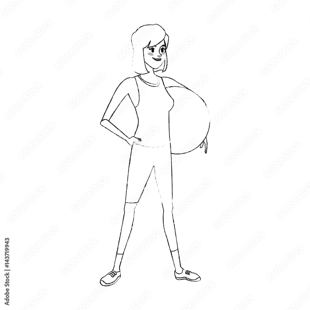 young pretty woman holding big ball sport icon image vector illustration design simple sketch line young pretty woman holding big ball sport icon image vector illustration design simple sketch line