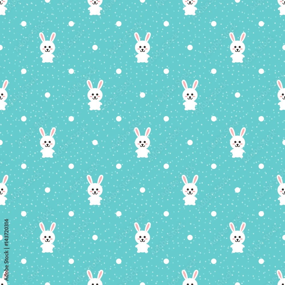 Seamless pattern with cute easter bunny and polka dots