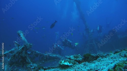 Wallpaper Mural Scuba divers and school of fish is floating at the door of a wreck - Indian Ocean, Maldives
 Torontodigital.ca