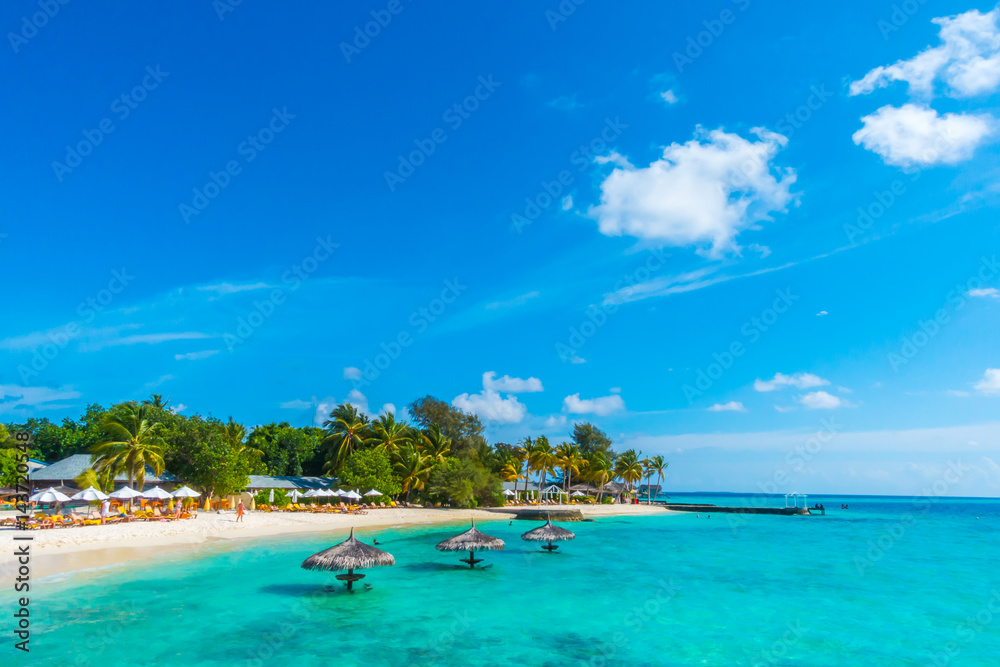 Beautiful tropical Maldives island with white sandy beach and sea . Beautiful tropical Maldives island with white sandy beach and sea .