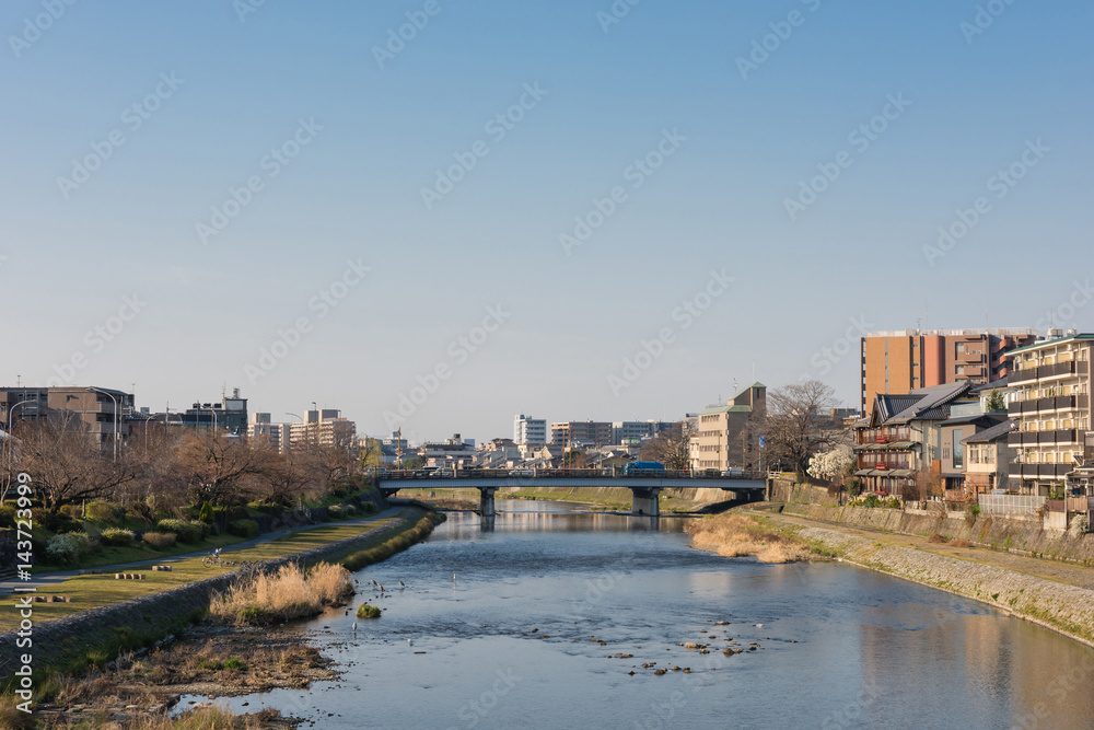 Kamo river view - Kyoto Japan - Gojo bridge