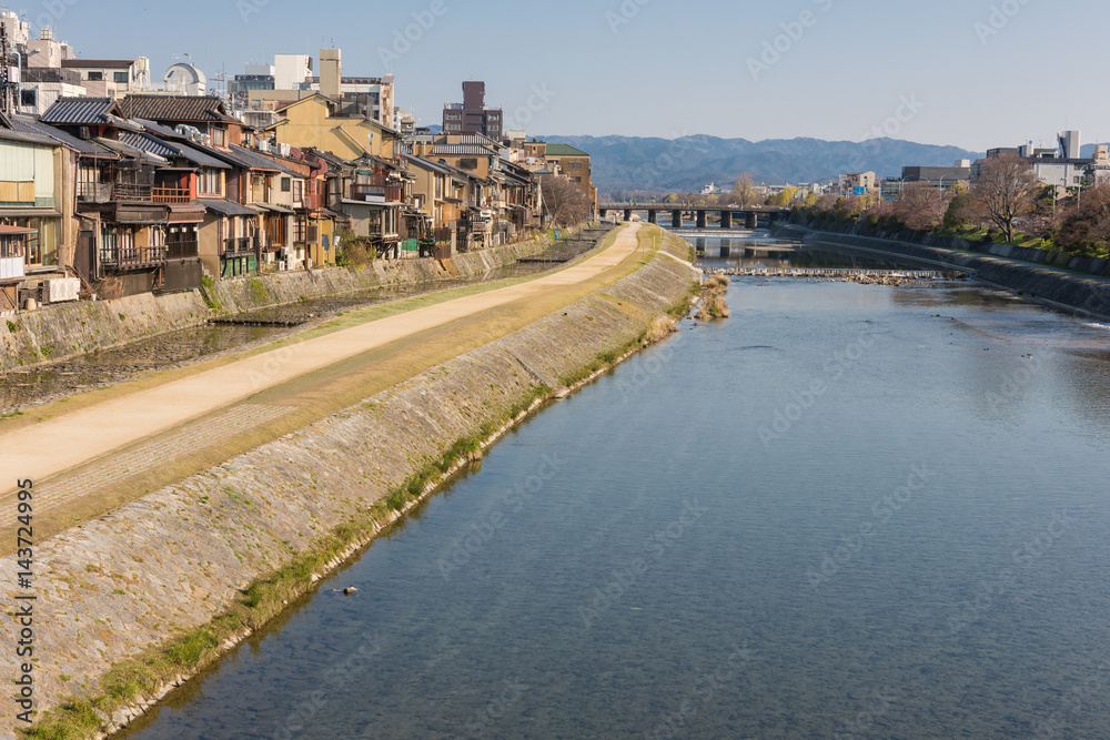 Kamo river view - Kyoto Japan - Sanjo bridge Kamo river view - Kyoto Japan - Sanjo bridge