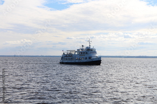 Russian pleasure boat in Gulf of Finland near Kronstadt, Russia
