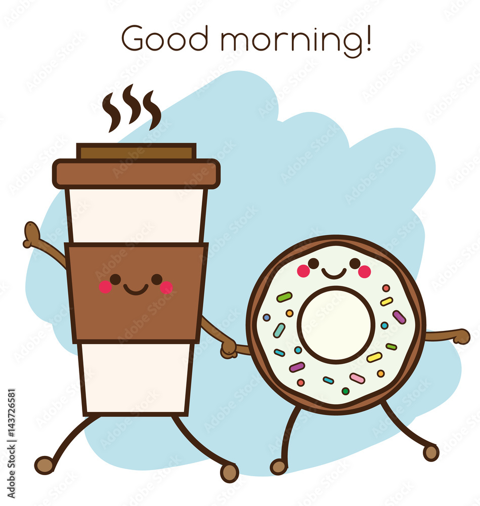 Coffee cup cute kawaii smiling and friendly Vector Image