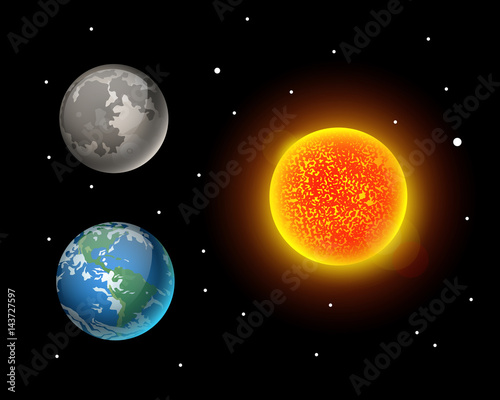 High quality sun planet galaxy astronomy earth science globe orbit star vector illustration.