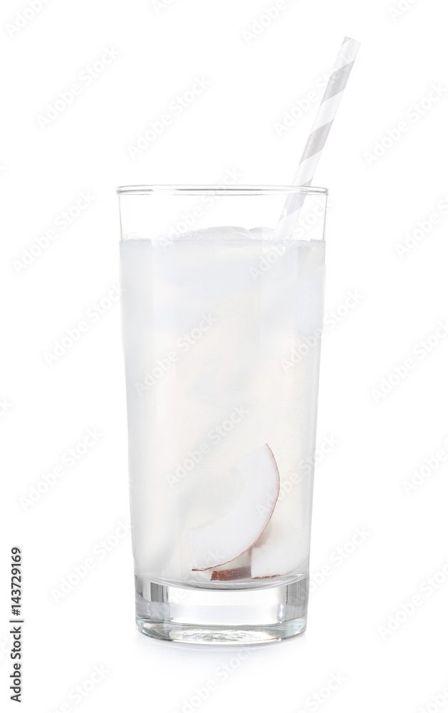 Glass of coconut water on white background Glass of coconut water on white background
