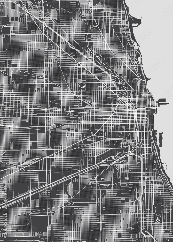 Obraz premium Plan miasta Chicago, szczegółowa mapa wektorowa