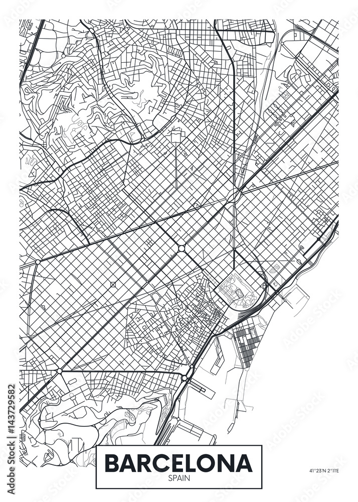 Naklejka premium Wektor plakat mapa miasta Barcelona