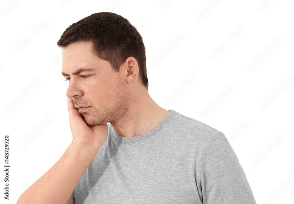 Man suffering from toothache on white background Man suffering from toothache on white background