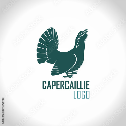 Photo Western capercaillie, wood grouse, male bird - vector logo emblem