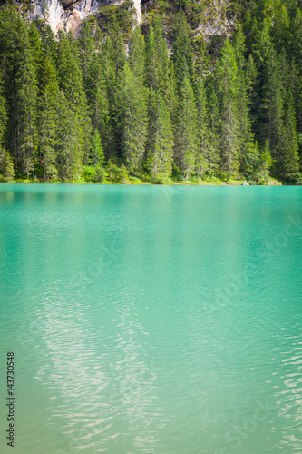 Braies Lake in Dolomiti region, Italy
